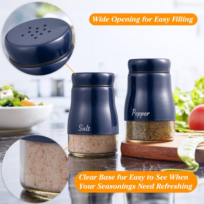 Bivvclaz Navy Blue Salt and Pepper Shakers Set, Bivvclaz 5 Ounce Salt and Pepper Dispenser with Glass Bottom, Cute Salt and Pepper Shakers for Blue Kitchen Decor and Accessories - Image 3