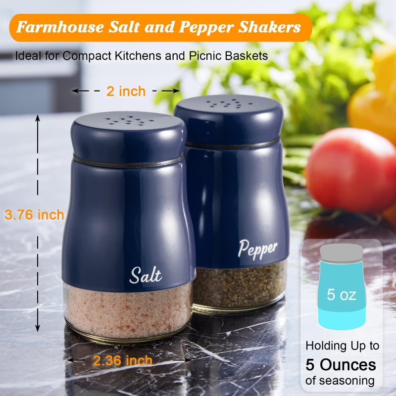 Bivvclaz Navy Blue Salt and Pepper Shakers Set, Bivvclaz 5 Ounce Salt and Pepper Dispenser with Glass Bottom, Cute Salt and Pepper Shakers for Blue Kitchen Decor and Accessories - Image 2