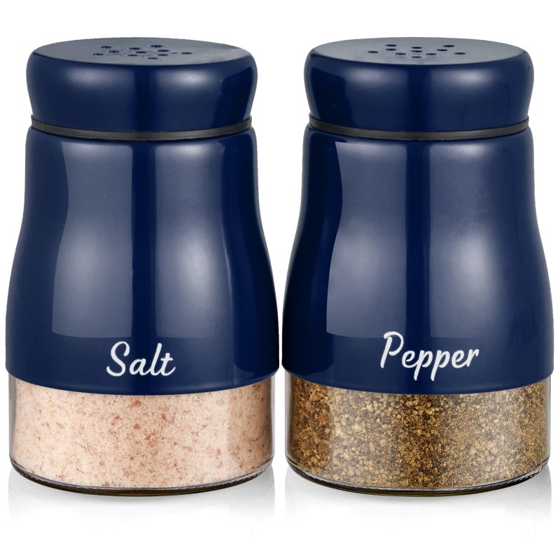 Bivvclaz Navy Blue Salt and Pepper Shakers Set, Bivvclaz 5 Ounce Salt and Pepper Dispenser with Glass Bottom, Cute Salt and Pepper Shakers for Blue Kitchen Decor and Accessories - Image 1