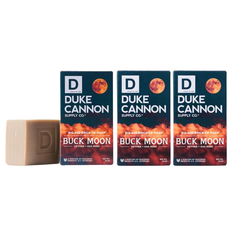 Duke Cannon Big Brick of Soap  Buck Moon 10 oz Bar Vetiver  Oak Moss Scent Triple Milled Supports US Veterans 3 Pack