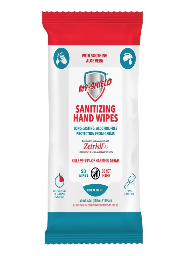 My-Shield Sanitizing Hand Wipes - Travel Pack - 20 Count (4-pack) Alcohol-Free, Long-lasting Protection. Kills 99.9% of Germs. Moisturizes With Aloe Vera. Formulated with Zetrisil. - Image 2