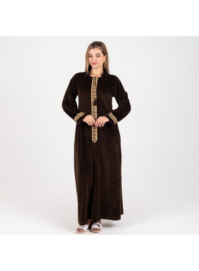 Zecotex – Women's Velvet Embroidered Abaya, Long and Elegant Design - Image 1