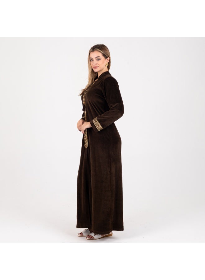 Zecotex – Women's Velvet Embroidered Abaya, Long and Elegant Design - Image 5