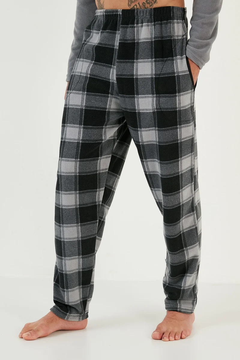بوراتي Plaid Regular Fit Crew Neck Winter Polar Fleece Pajama Set Men's Pajama Set 609610013W4