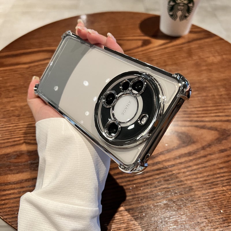 Shockproof Electroplated TPU Phone Case with Camera Lens Film, Transparent Four-Corner Airbag Cover for Huawei Mate 80 Pro/Pura 90/Mate 70/Nova 15 - Image 1