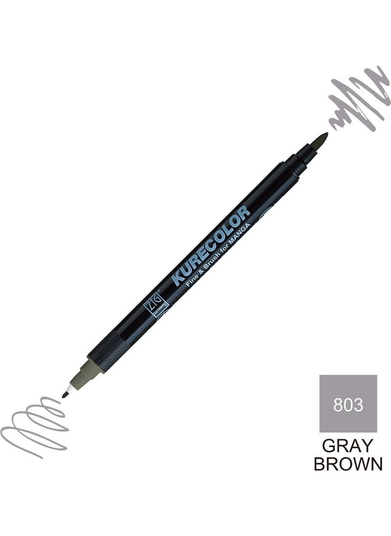 Zig Kurecolor Mangaka Fine&brush Double-Sided Pen CNKC-2200 No 803 Gray Brown  - Image 1