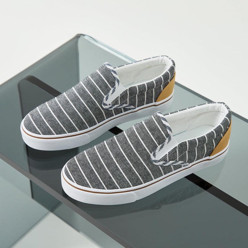 hash bubbie Women's Slip on Shoes Low Top Canvas Sneakers Non Slip Fashion Casual Shoesï¼ˆGray Stripe.US5.5 - Image 4