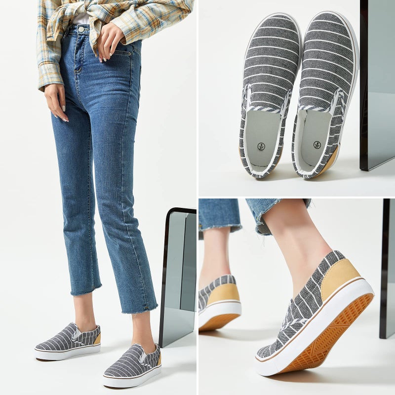 hash bubbie Women's Slip on Shoes Low Top Canvas Sneakers Non Slip Fashion Casual Shoesï¼ˆGray Stripe.US5.5 - Image 5