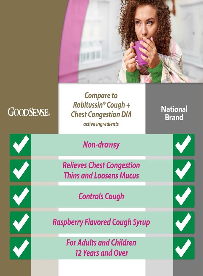 GoodSense Tussin Cough Syrup DM, Raspberry Flavor, Effective Relief for Cough and Chest Congestion, Thins Mucus, 8 Fl Oz - Image 2