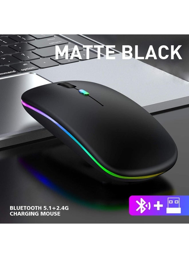 Wireless Bluetooth Mouse – Slim LED Rechargeable Dual Mode Mouse (Bluetooth 5.1 + 2.4GHz USB) with Silent Click, Portable Optical Computer Mice with USB Receiver, Compatible with Laptop, PC, MacBook, Windows, and Desktop – Black - Image 3