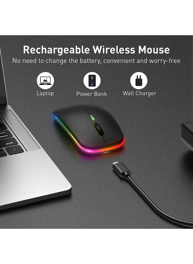 Wireless Bluetooth Mouse – Slim LED Rechargeable Dual Mode Mouse (Bluetooth 5.1 + 2.4GHz USB) with Silent Click, Portable Optical Computer Mice with USB Receiver, Compatible with Laptop, PC, MacBook, Windows, and Desktop – Black - Image 2