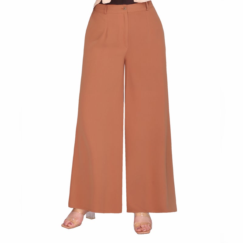 Smoky Egypt Wide Leg High Waist Crepe Pants - Orange - Image 1