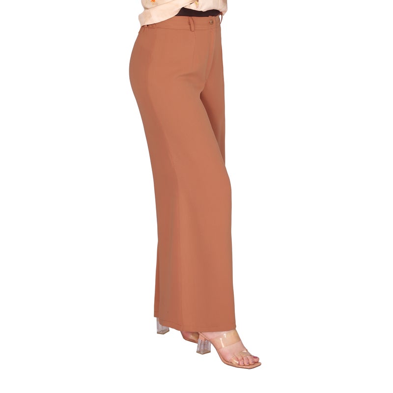 Smoky Egypt Wide Leg High Waist Crepe Pants - Orange - Image 2