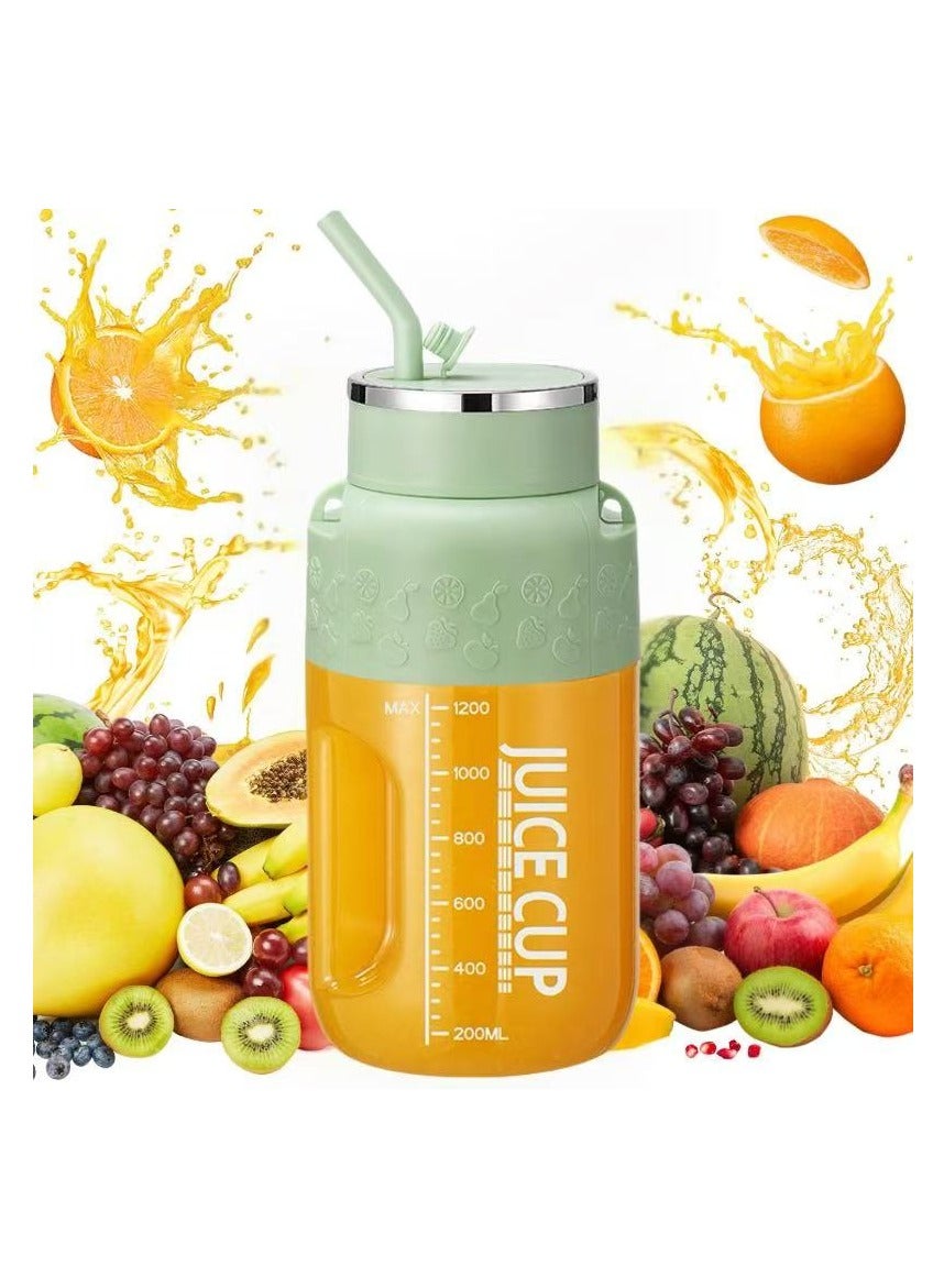 Portable Blender Cup and Travel Lid, Personal Blender, Mini Blender Juicer Cup with USB Charging, 1200ml Makes Smoothies and Shakes Creamy, Fruit Juicer for Kitchen, Travel(K3-Green)