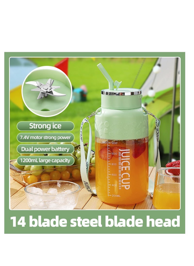 City Portable Blender Cup and Travel Lid, Personal Blender, Mini Blender Juicer Cup with USB Charging, 1200ml Makes Smoothies and Shakes Creamy, Fruit Juicer for Kitchen, Travel（K3-Green） - Image 2