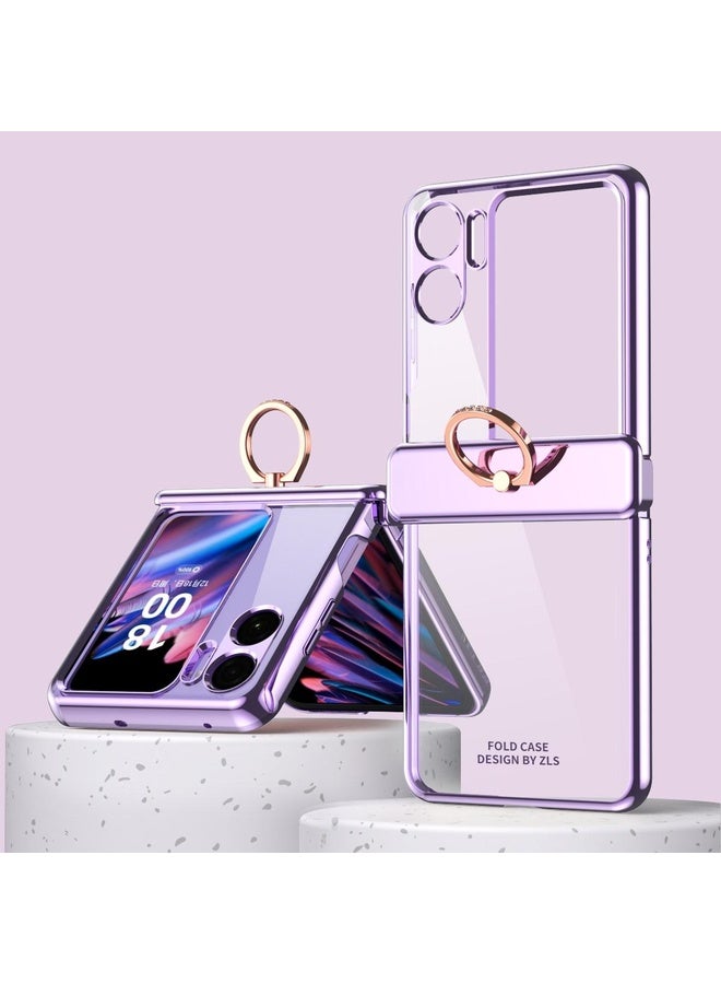 HuHa Case Cover For OPPO Find N2 Flip Electroplating Frame Transparent Phone Case with Ring(Purple) - Image 1