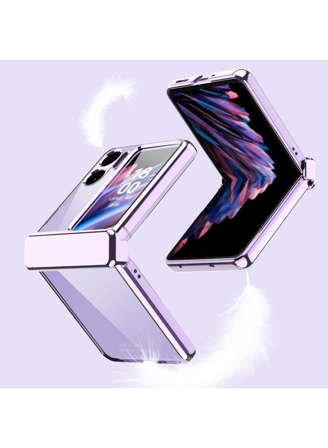 HuHa Case Cover For OPPO Find N2 Flip Electroplating Frame Transparent Phone Case with Ring(Purple) - Image 2