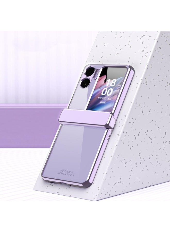 HuHa Case Cover For OPPO Find N2 Flip Electroplating Frame Transparent Phone Case with Ring(Purple) - Image 5