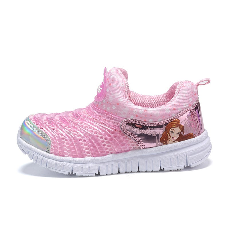 Caterpillar Childrens Shoes Boys Mesh Shoes Summer New Girls Baby Shoes Hollow Mesh Breathable Trendy Childrens Sneakers Princess powder (single net) 