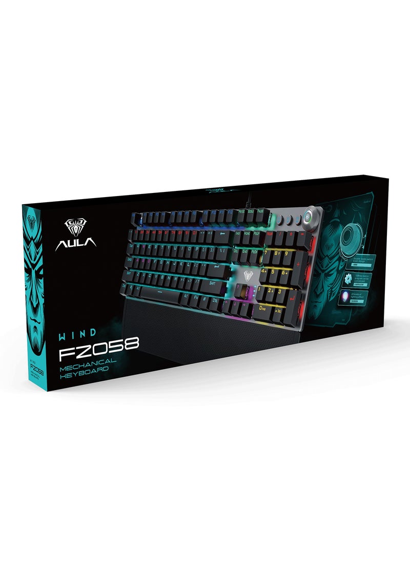 AULA - Aula F2058 Full Mechanical Gaming Keyboard With Rainbow Backlit LED -  Switches |Arabic/English - Image 1