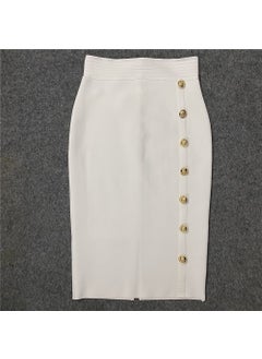 2022 Autumn New High-Waisted Slimming Single-Row Button Design Mid-Length Dress Tummy Control Shapewear Underneath White