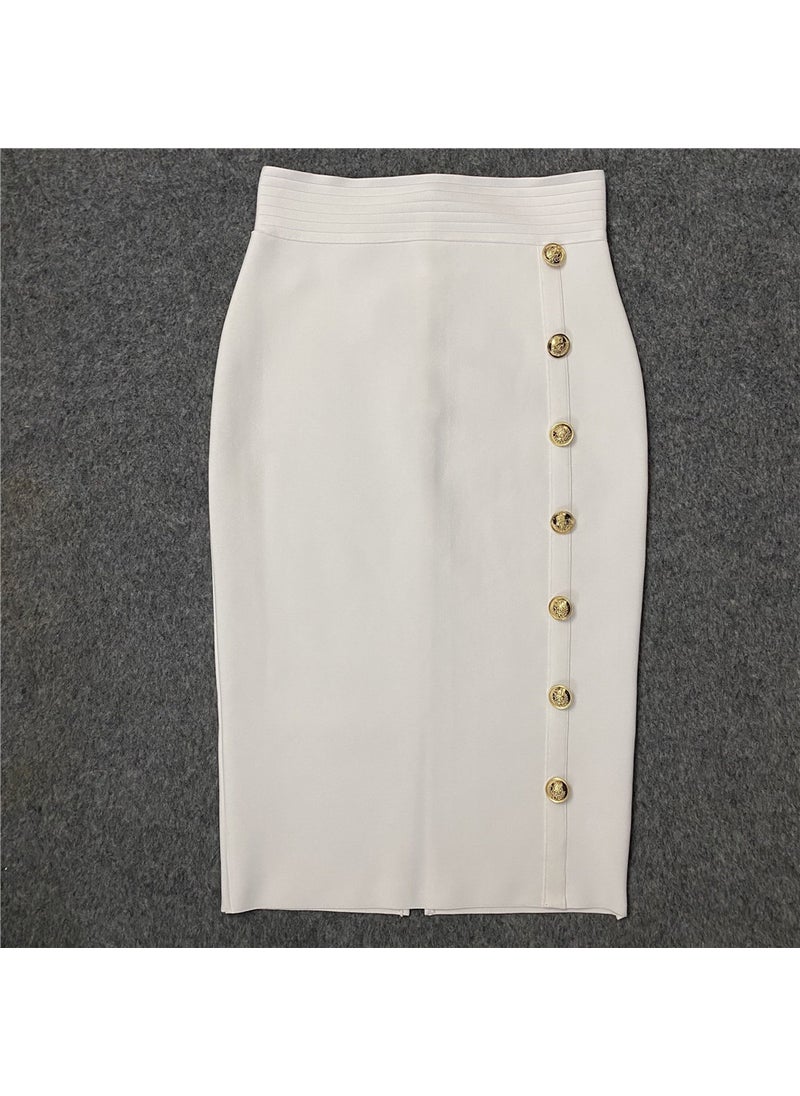 Generic - 2022 Autumn New High-Waisted Slimming Single-Row Button Design Mid-Length Dress Tummy Control Shapewear Underneath White - Image 1