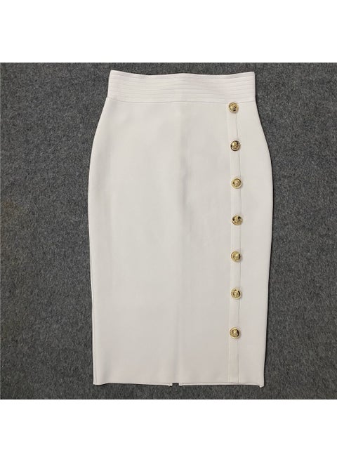 2022 Autumn New High-Waisted Slimming Single-Row Button Design Mid-Length Dress Tummy Control Shapewear Underneath White