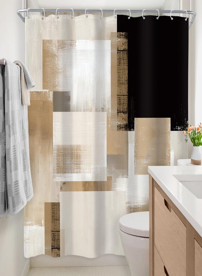 Newsely Black Brown Abstract Geometry Shower Curtain 72Wx72L Inch Modern Tan Geometric Minimalist Simple Contemporory Geometric Bathroom Set Beige Waterproof Bath Decoration Accessories Home Decor - Image 4