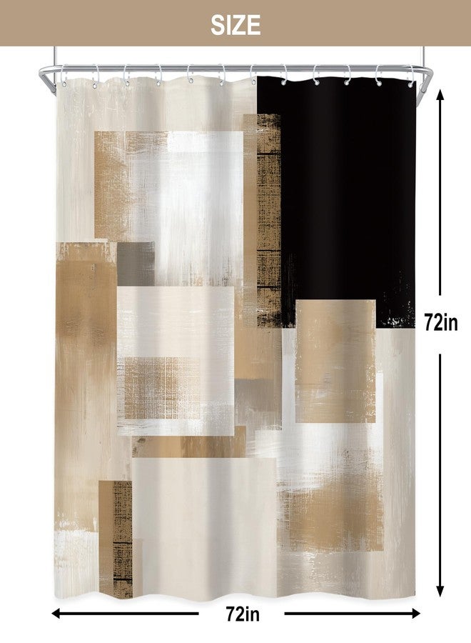 Newsely Black Brown Abstract Geometry Shower Curtain 72Wx72L Inch Modern Tan Geometric Minimalist Simple Contemporory Geometric Bathroom Set Beige Waterproof Bath Decoration Accessories Home Decor - Image 5