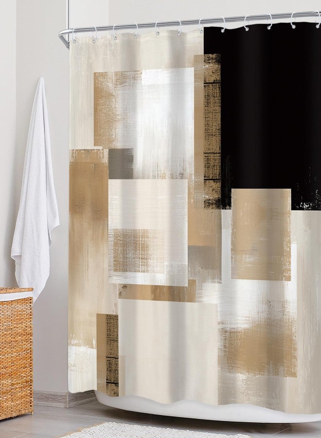 Newsely Black Brown Abstract Geometry Shower Curtain 72Wx72L Inch Modern Tan Geometric Minimalist Simple Contemporory Geometric Bathroom Set Beige Waterproof Bath Decoration Accessories Home Decor - Image 3