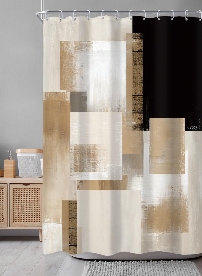 Newsely Black Brown Abstract Geometry Shower Curtain 72Wx72L Inch Modern Tan Geometric Minimalist Simple Contemporory Geometric Bathroom Set Beige Waterproof Bath Decoration Accessories Home Decor - Image 2
