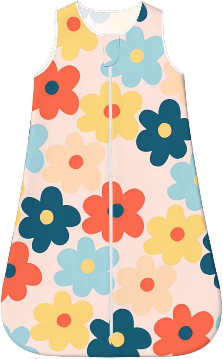 Colorful Retro Hippie Flower Pattern Baby Wearable Blanket Infant Boys Girls Sleeping Bags for Newborn Small - Image 1