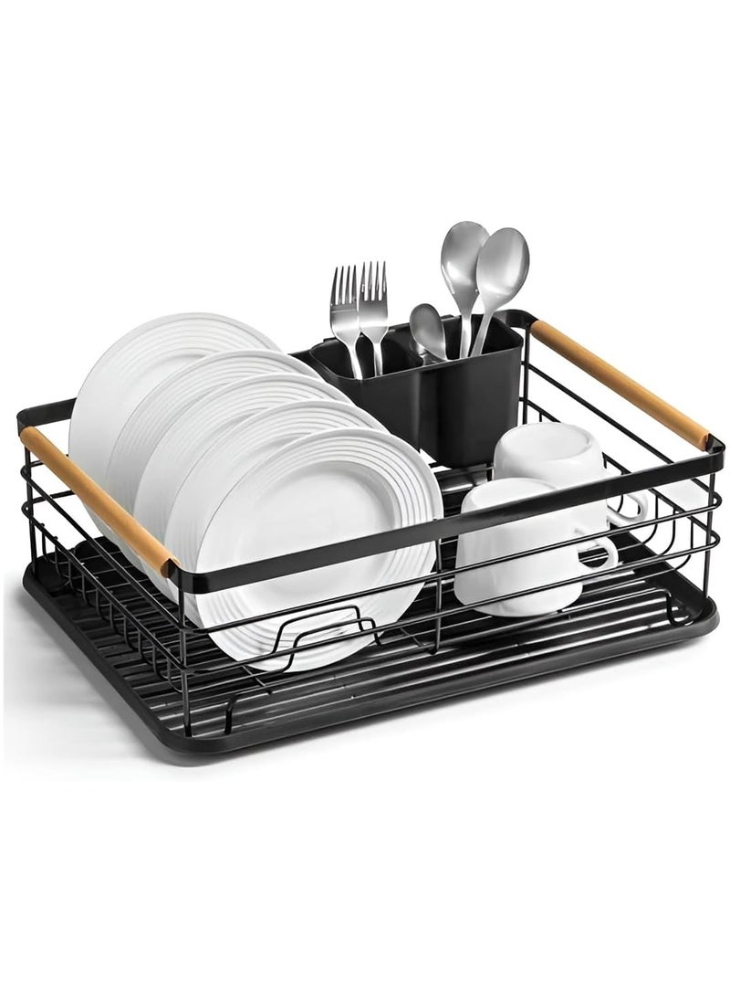 XVersion Dish Drying Rack ,Kitchen Sink Organizer Anti Rush Dish Rack for Bowl,Plates,Utensil,Cutlery and Cup,Shelf Storage Holder for Home and Kitchen 43 x 30.5 x 14 cm (Black)  - Image 1