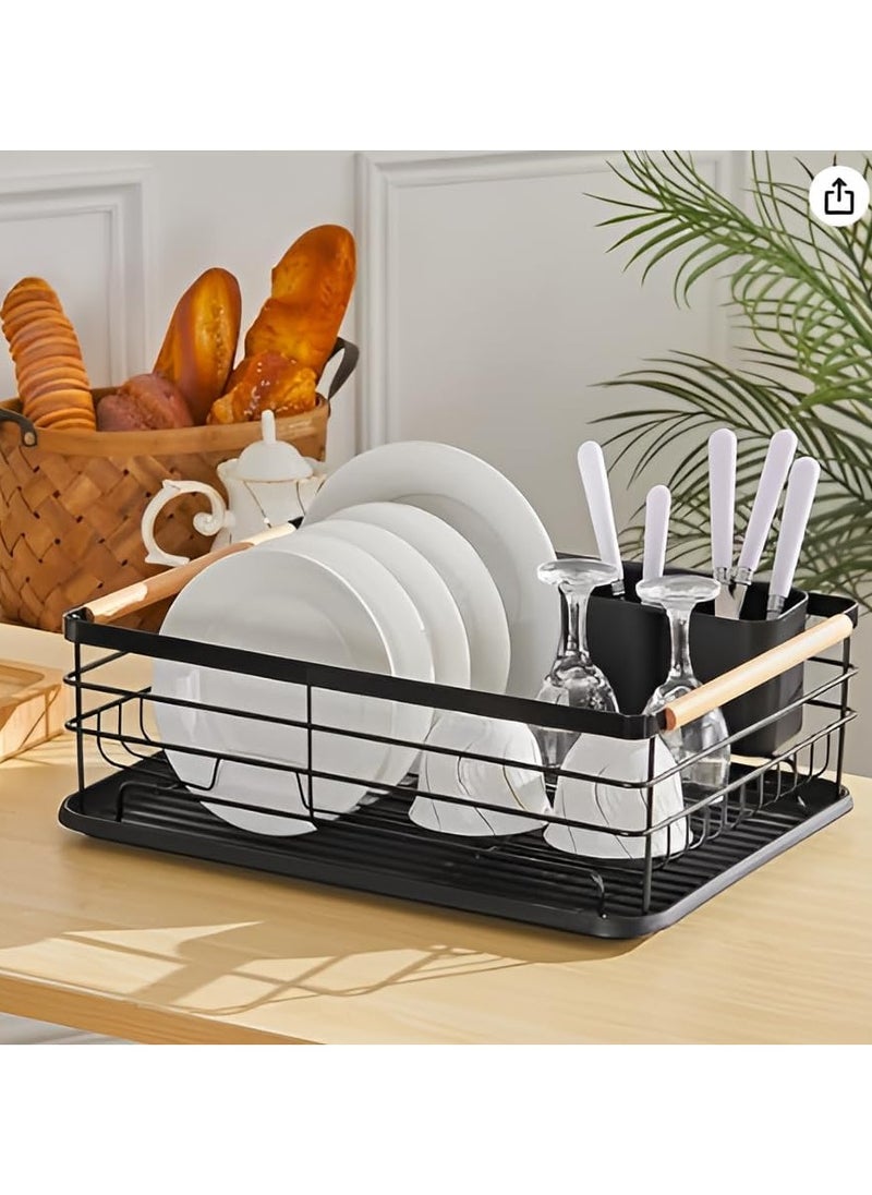 XVersion Dish Drying Rack ,Kitchen Sink Organizer Anti Rush Dish Rack for Bowl,Plates,Utensil,Cutlery and Cup,Shelf Storage Holder for Home and Kitchen 43 x 30.5 x 14 cm (Black)  - Image 2