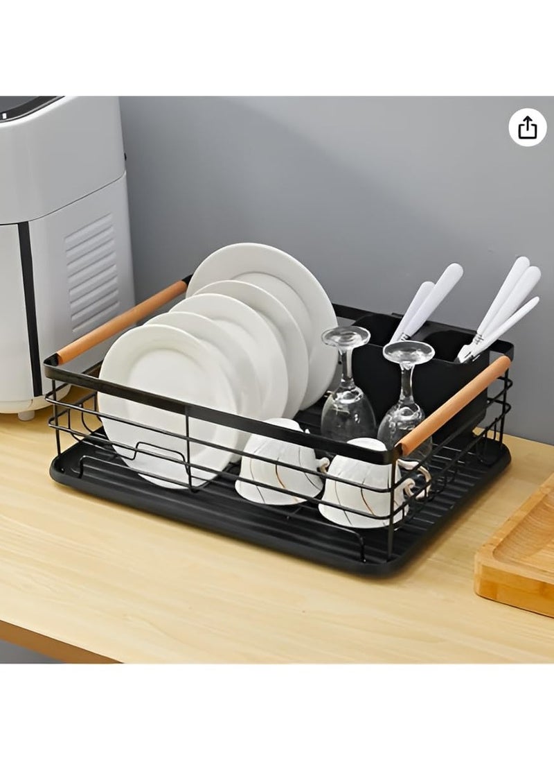 XVersion Dish Drying Rack ,Kitchen Sink Organizer Anti Rush Dish Rack for Bowl,Plates,Utensil,Cutlery and Cup,Shelf Storage Holder for Home and Kitchen 43 x 30.5 x 14 cm (Black)  - Image 4