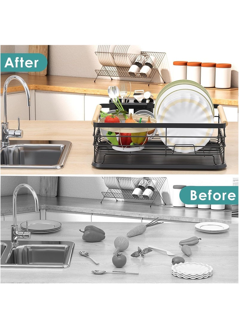 XVersion Dish Drying Rack ,Kitchen Sink Organizer Anti Rush Dish Rack for Bowl,Plates,Utensil,Cutlery and Cup,Shelf Storage Holder for Home and Kitchen 43 x 30.5 x 14 cm (Black)  - Image 5