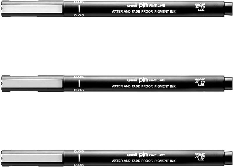 Uniball Uni-Ball Pin Fine Line Drawing Pen Set - 0.05mm Black Ink (Pack of 3) - Image 1