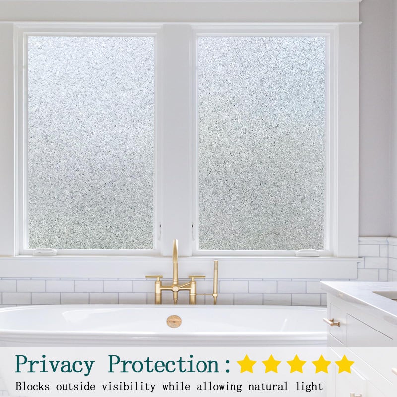 Bectosy Window Privacy Film, Frosted Stained Glass Window Film, Static Cling Non-Adhesive Heat Control UV Blocking Window Clings Sticker Decorative for Bathroom Home Door 17.5" x 78.7" - Image 4