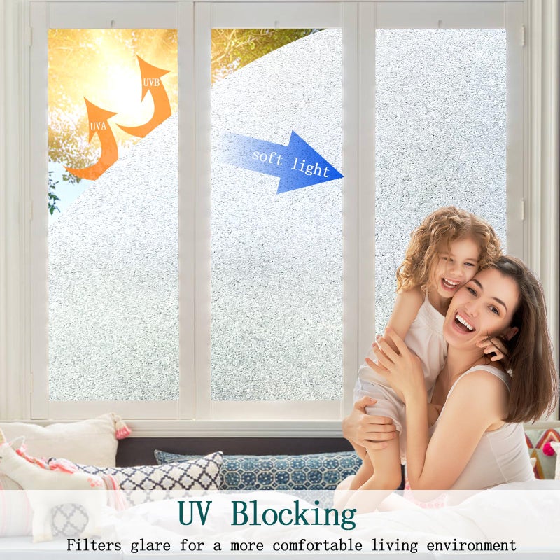 Bectosy Window Privacy Film, Frosted Stained Glass Window Film, Static Cling Non-Adhesive Heat Control UV Blocking Window Clings Sticker Decorative for Bathroom Home Door 17.5" x 78.7" - Image 5