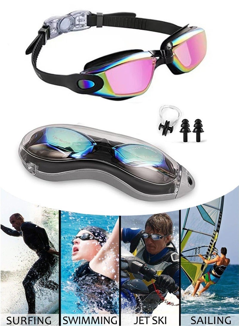 TAPIT Electroplated Silicone Swimming Goggles for Men, Adults & Teenagers with Nose Clip and Ear Plugs, Clear Vision 180° Panoramic View Polarized Anti Fog Coating UV Protection Leak-proof Swimming Eyewear (Pink) - Image 2