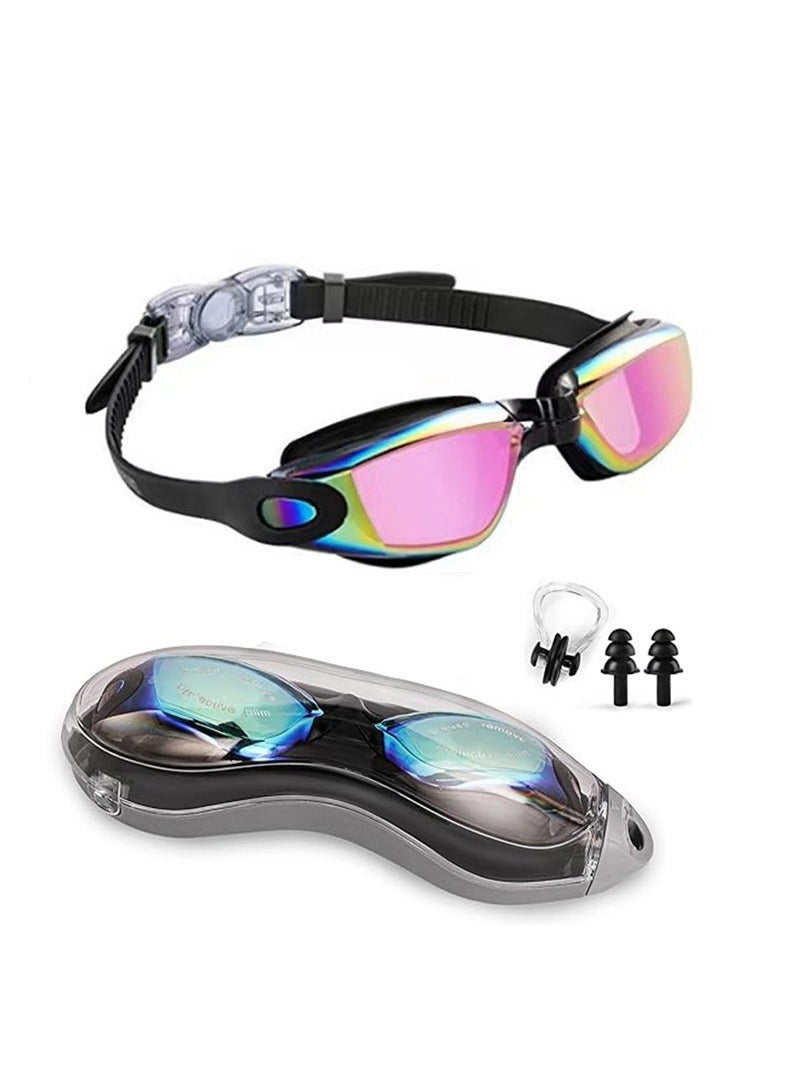TAPIT Electroplated Silicone Swimming Goggles for Men, Adults & Teenagers with Nose Clip and Ear Plugs, Clear Vision 180° Panoramic View Polarized Anti Fog Coating UV Protection Leak-proof Swimming Eyewear (Pink) - Image 3