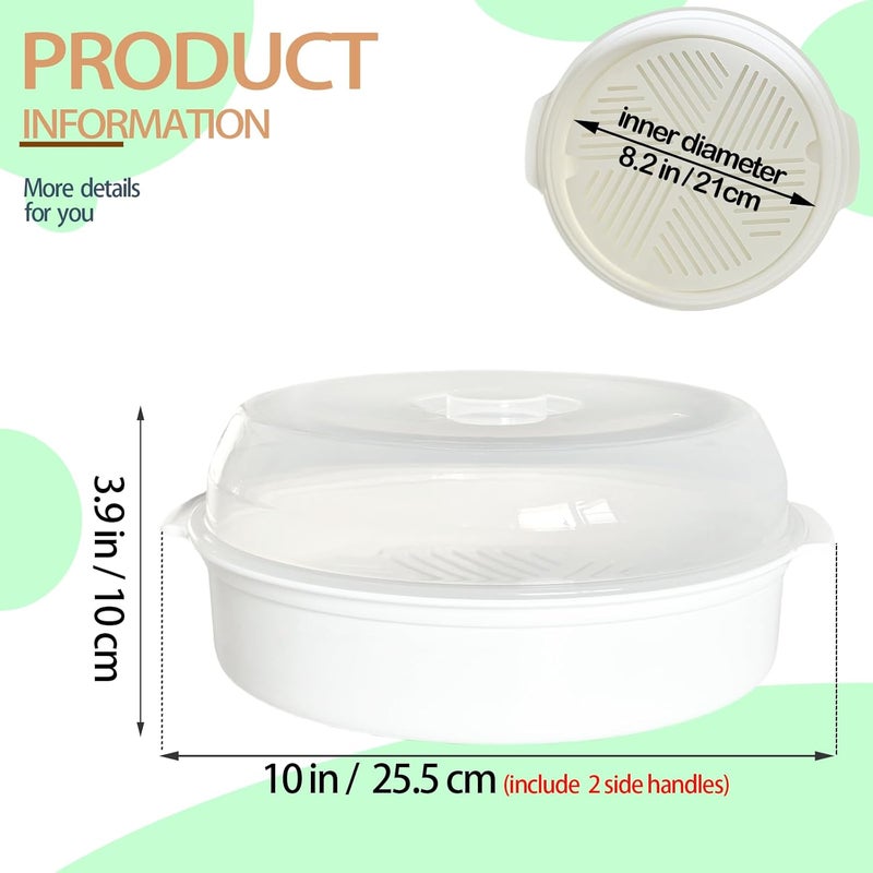Bigwinyep Microwave Steamer for Vegetables, Plastic Microwave Vegetable Steamer with Lid for Vegetables Prep Seafood Fish Cooking, White-Round, 10Inch - Image 2