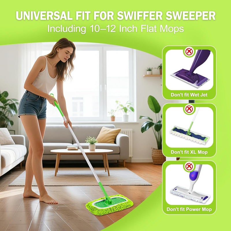 YHOVID 8 قطع من وسادات الممسحة القابلة لإعادة الاستخدام المتوافقة مع منظف Swiffer، أقمشة الكنس الجافة وأقمشة المسح الرطبة - وسادات ممسحة من الألياف الدقيقة للأرضيات الخشبية، تنظيف الأرضيات، الأرضيات الخشبية (أخضر فسفوري) - Image 2