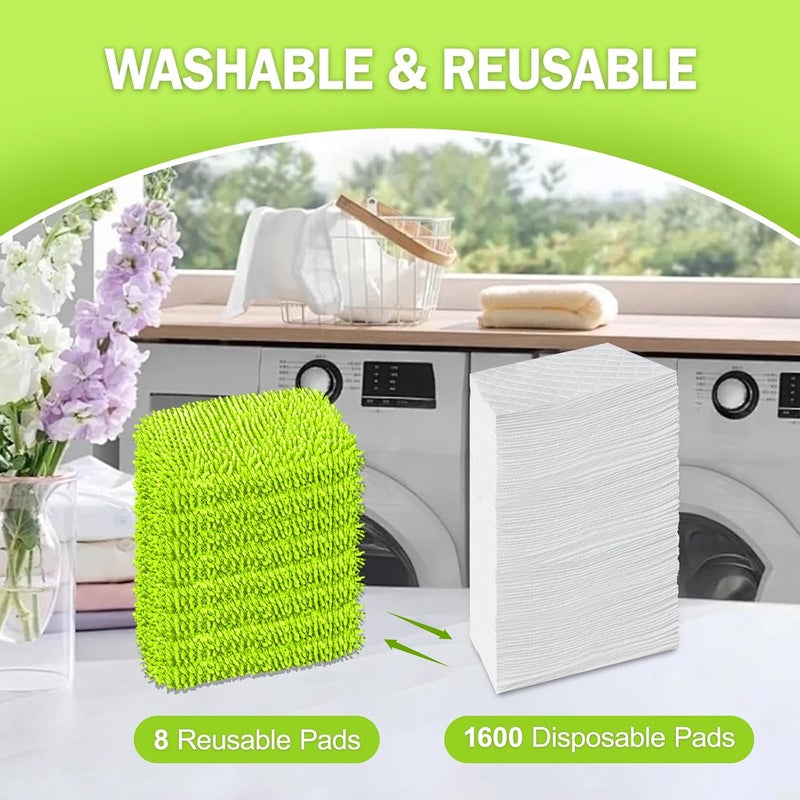 YHOVID 8 قطع من وسادات الممسحة القابلة لإعادة الاستخدام المتوافقة مع منظف Swiffer، أقمشة الكنس الجافة وأقمشة المسح الرطبة - وسادات ممسحة من الألياف الدقيقة للأرضيات الخشبية، تنظيف الأرضيات، الأرضيات الخشبية (أخضر فسفوري) - Image 4