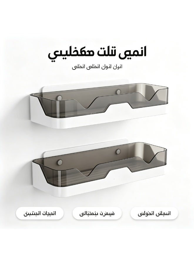 رف تخزين جداري بتصميم متموج بدون حفر، منظم حمام مقاوم للماء، حامل لوازم الاستحمام أحادي ومزدوج الطبقات للحمام والمطبخ وغرفة النوم، هدية حفلة انتقال منزل لرمضان - Image 1