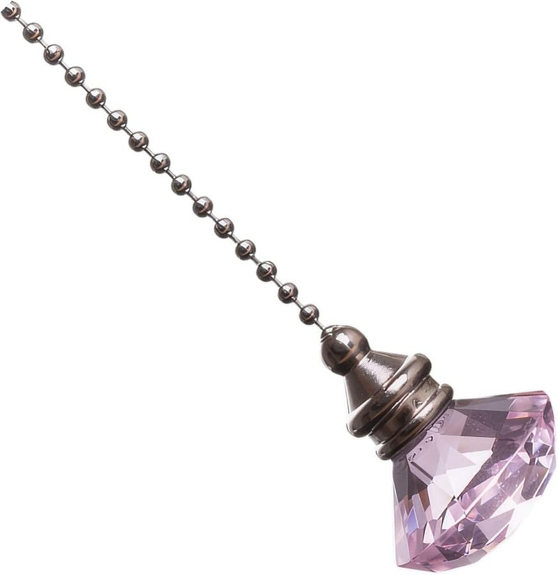 Pink Crystal Fan Pull Pendant with Metal Bead Chain 50 cm for Indoor Outdoor Ceiling Fan - Image 2