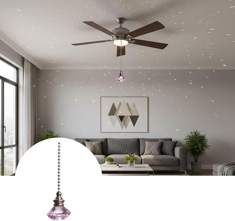 Pink Crystal Fan Pull Pendant with Metal Bead Chain 50 cm for Indoor Outdoor Ceiling Fan - Image 5