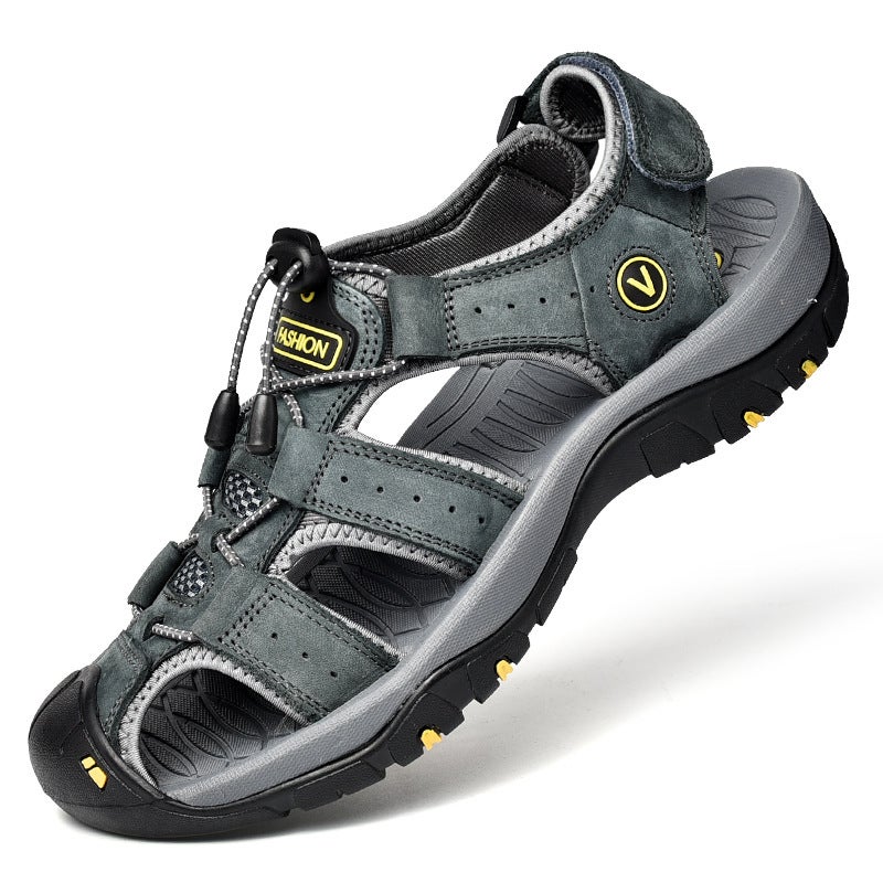 Mens Leather Sandals Large Size Non-Slip Outdoor 7239 Golden  - Image 5