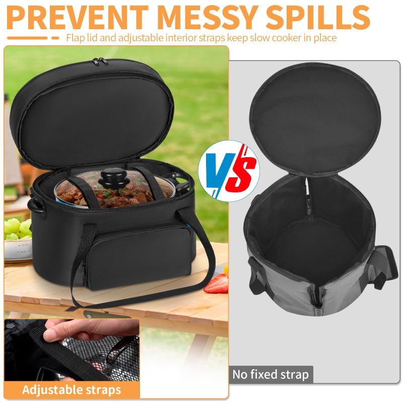 LASUK Double-Layer Slow Cooker Travel Bag Compatible with 6, 7, 8 Quart Crock-Pot, Insulated Travel Carrier with Easy to Clean Lining, Black - Image 4