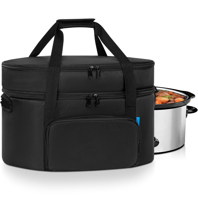 LASUK Double-Layer Slow Cooker Travel Bag Compatible with 6, 7, 8 Quart Crock-Pot, Insulated Travel Carrier with Easy to Clean Lining, Black - Image 1